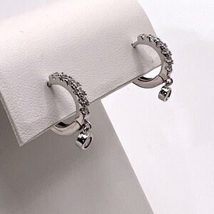 .925 Sterling Silver Cz Huggie Earrings with Dangle Cz Charm